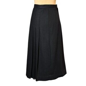 Vintage 90s The Villager Pleated Midi Skirt Sz.S Black Wool Blend Goth Witchy